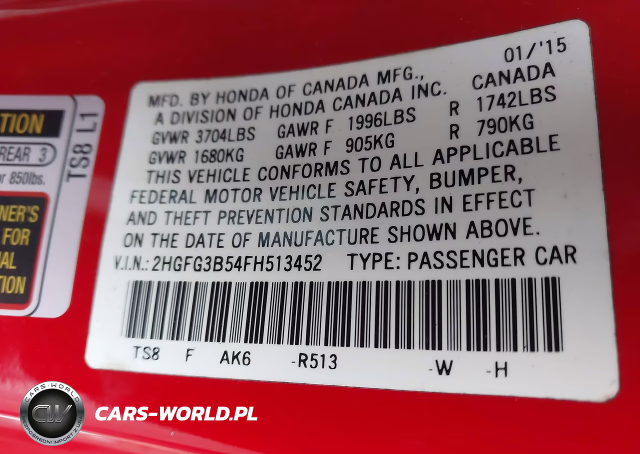 2015 Honda Civic Lx VIN:2HGFG3B54FH513452 - 9