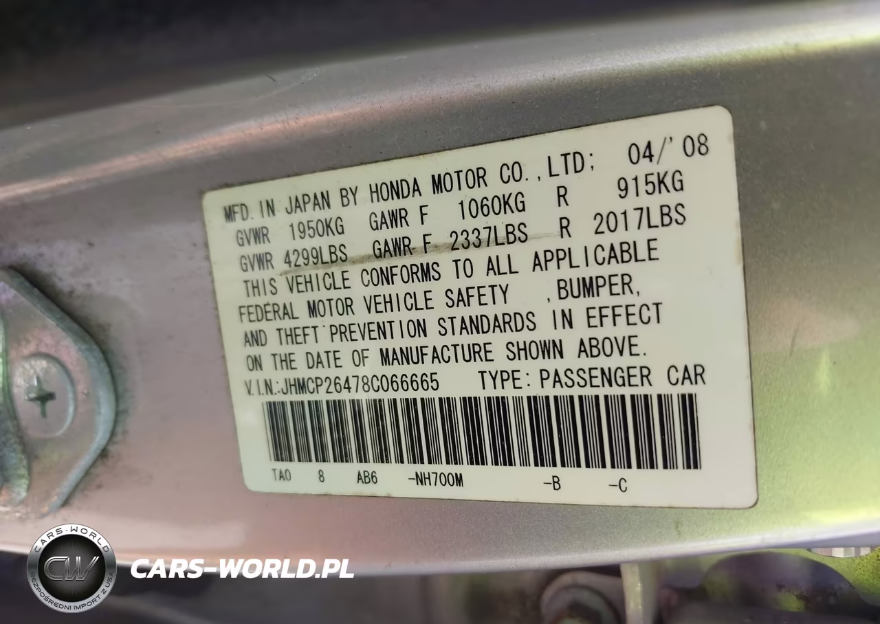 2008 Honda Accord 2.4 Lx-P VIN:JHMCP26478C066665 - 9