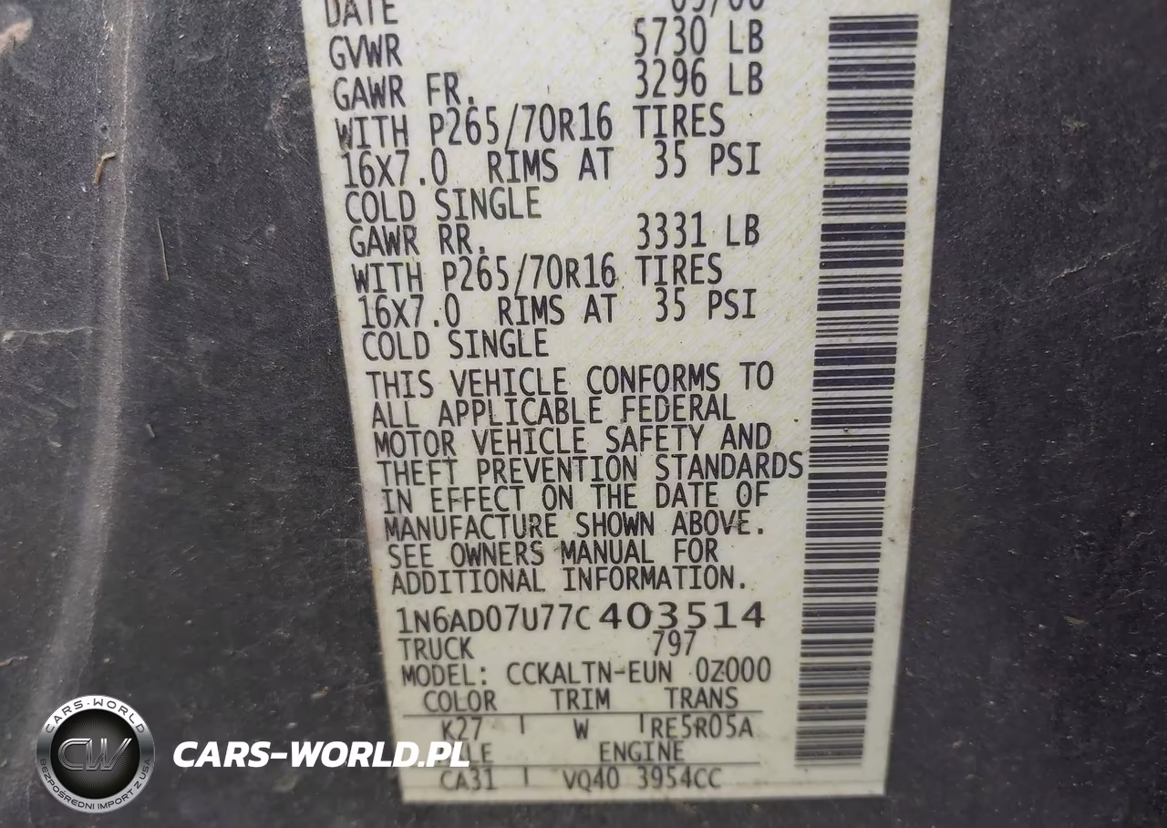 2007 Nissan Frontier Se VIN:1N6AD07U77C403514 - 9