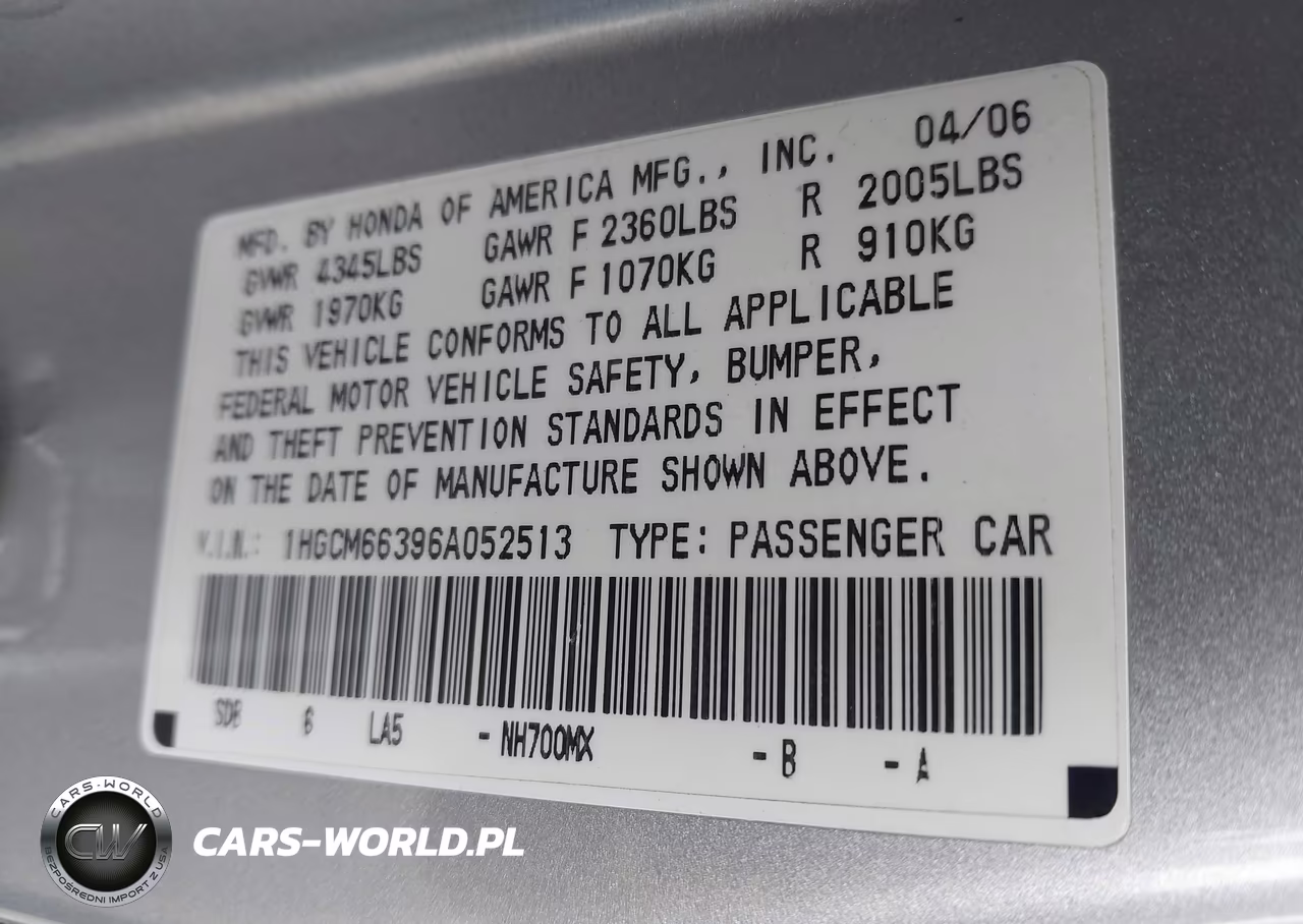 2006 Honda Accord 3.0 Lx VIN:1HGCM66396A052513 - 9