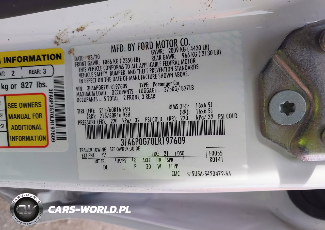 2020 Ford Fusion S VIN:3FA6P0G70LR197609 - 9