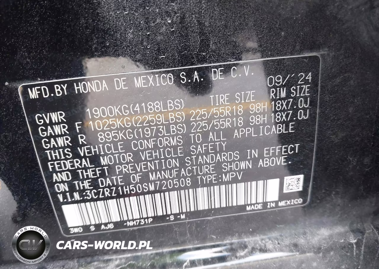 2025 Honda Hr-V 2Wd Sport VIN:3CZRZ1H50SM720508 - 9