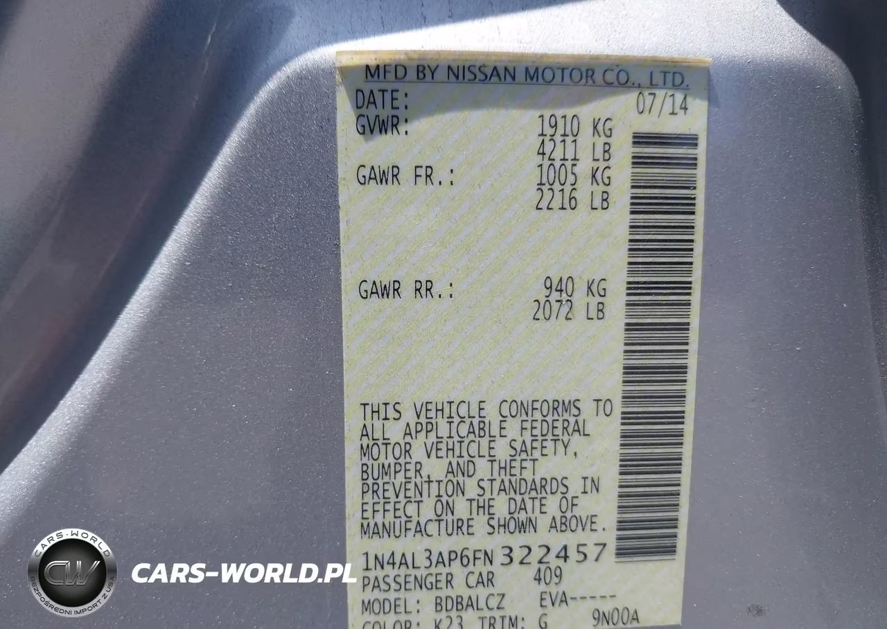 2015 Nissan Altima 2.5 S VIN:1N4AL3AP6FN322457 - 9