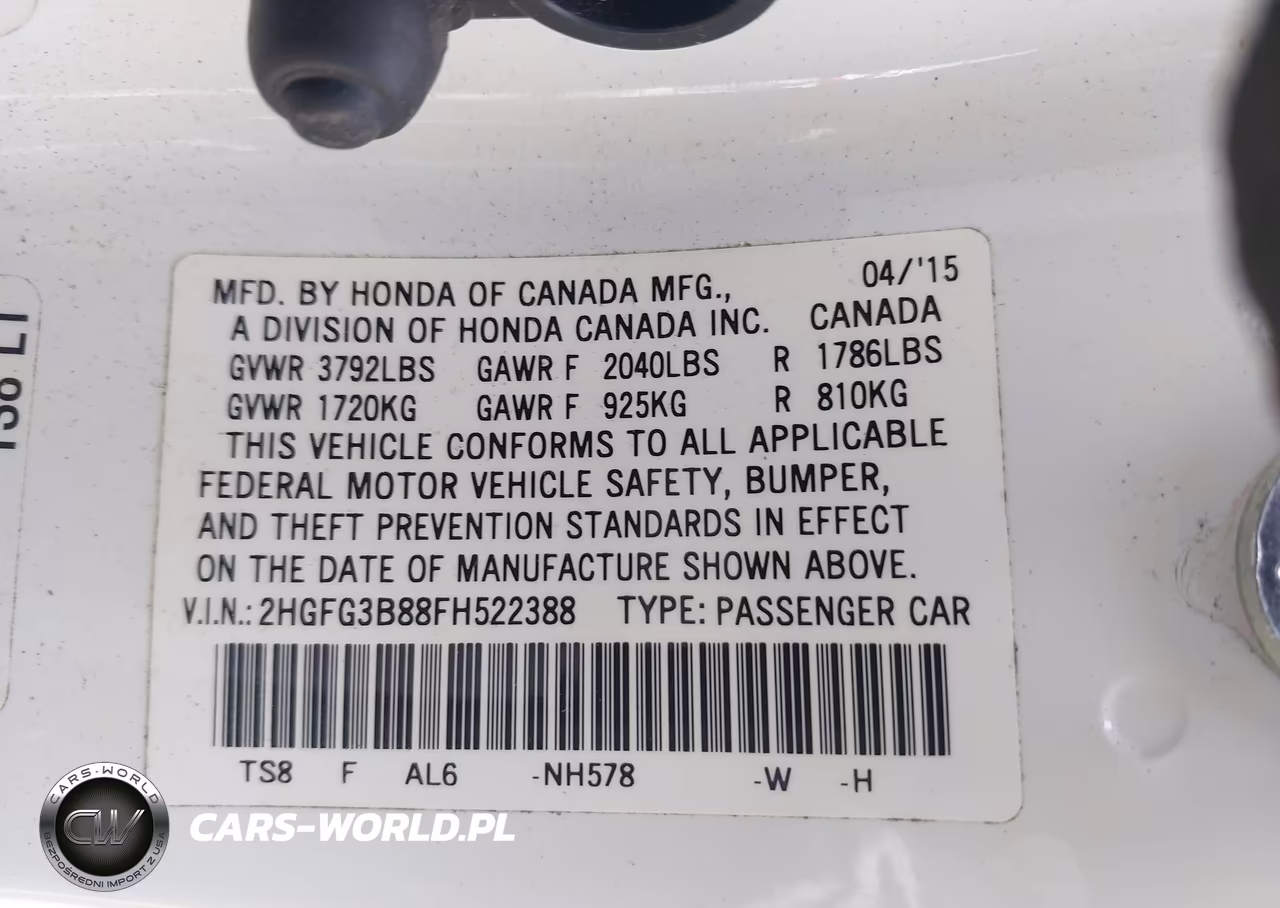2015 Honda Civic Ex VIN:2HGFG3B88FH522388 - 9