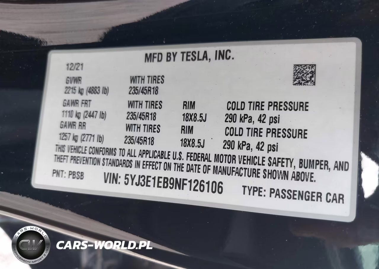 2022 Tesla Model 3 Long Range Dual Motor All-Wheel Drive VIN:5YJ3E1EB9NF126106 - 9