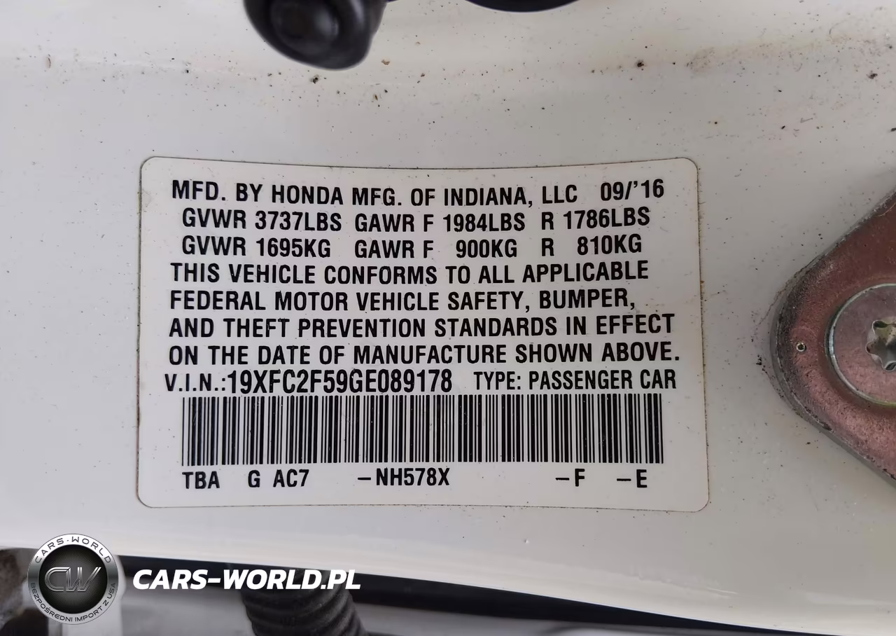 2016 Honda Civic Lx VIN:19XFC2F59GE089178 - 9