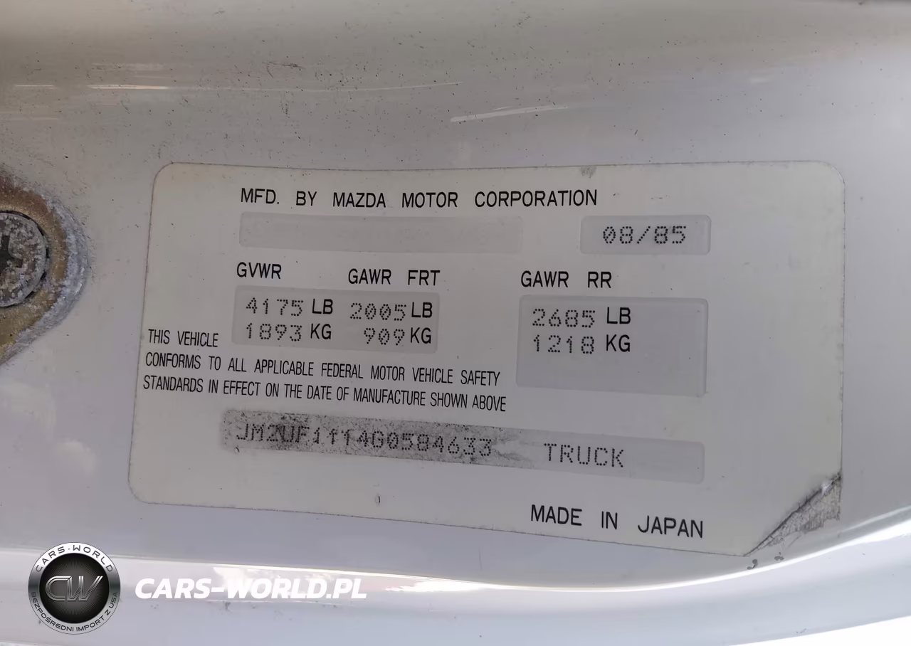 1986 Mazda B2000 VIN:JM2UF1114G0584633 - 9