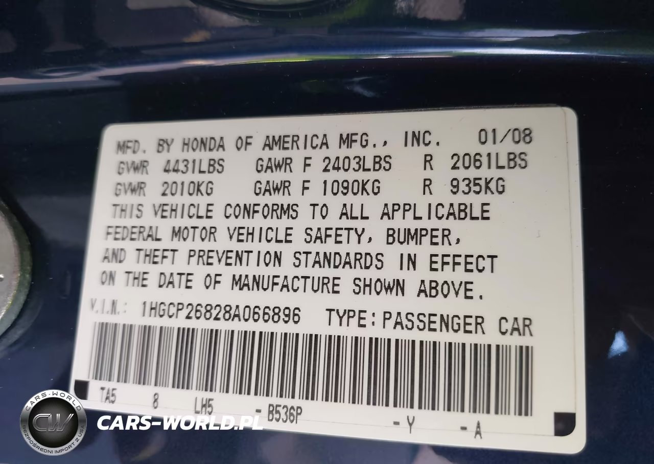 2008 Honda Accord 2.4 Ex-L VIN:1HGCP26828A066896 - 9