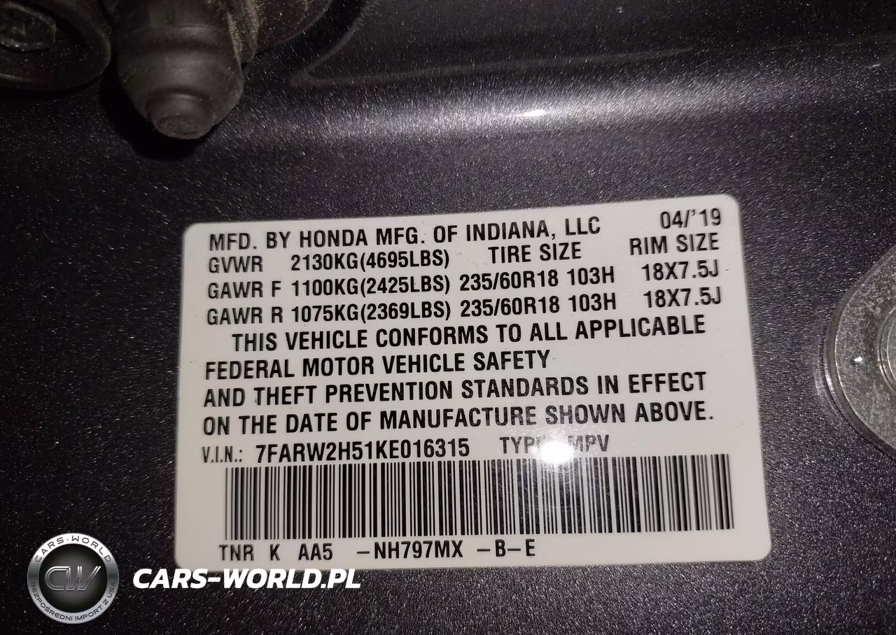 2019 Honda Cr-V Ex VIN:7FARW2H51KE016315 - 9