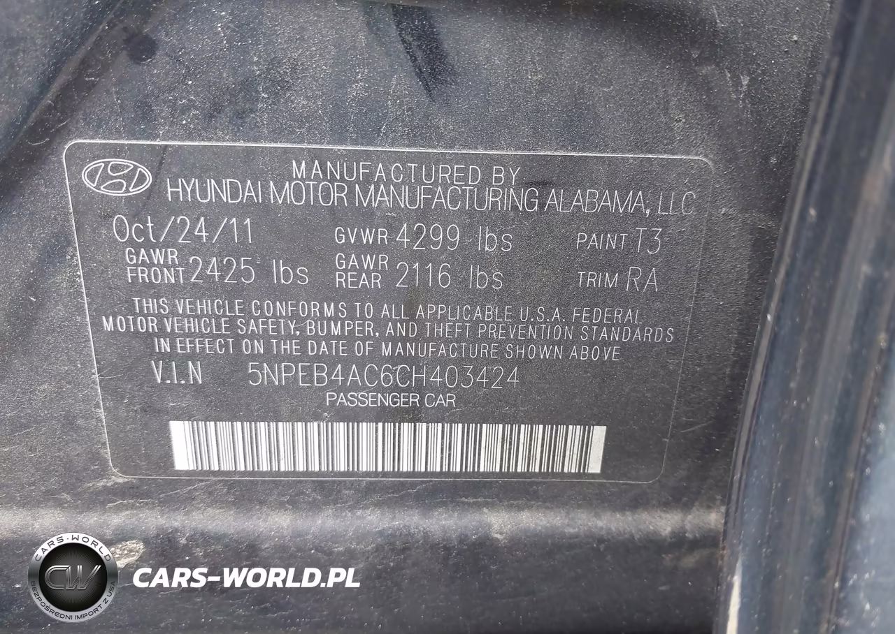 2012 Hyundai Sonata Gls VIN:5NPEB4AC6CH403424 - 9