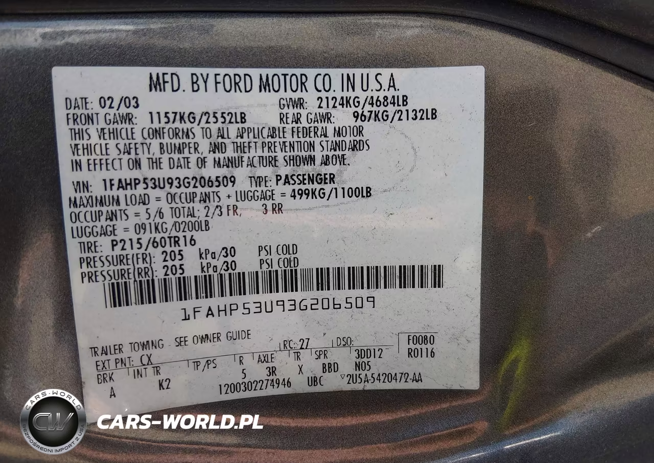 2003 Ford Taurus Se VIN:1FAHP53U93G206509 - 9
