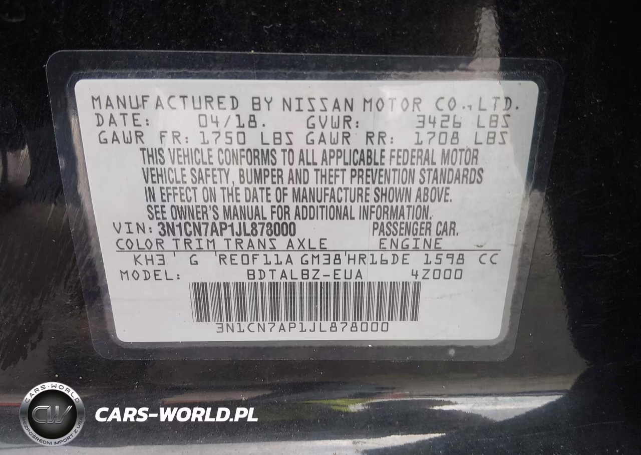 2018 Nissan Versa 1.6 Sv VIN:3N1CN7AP1JL878000 - 9