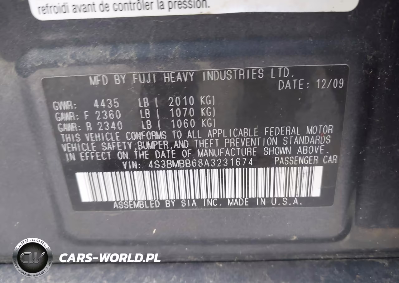 2010 Subaru Legacy 2.5I Premium VIN:4S3BMBB68A3231674 - 9