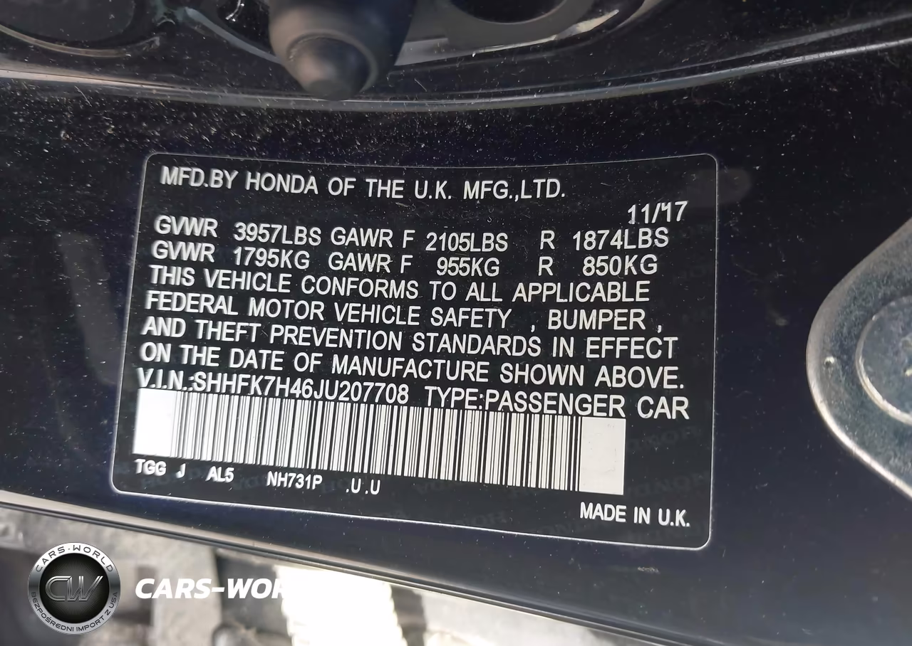 2018 Honda Civic Sport VIN:SHHFK7H46JU207708 - 9