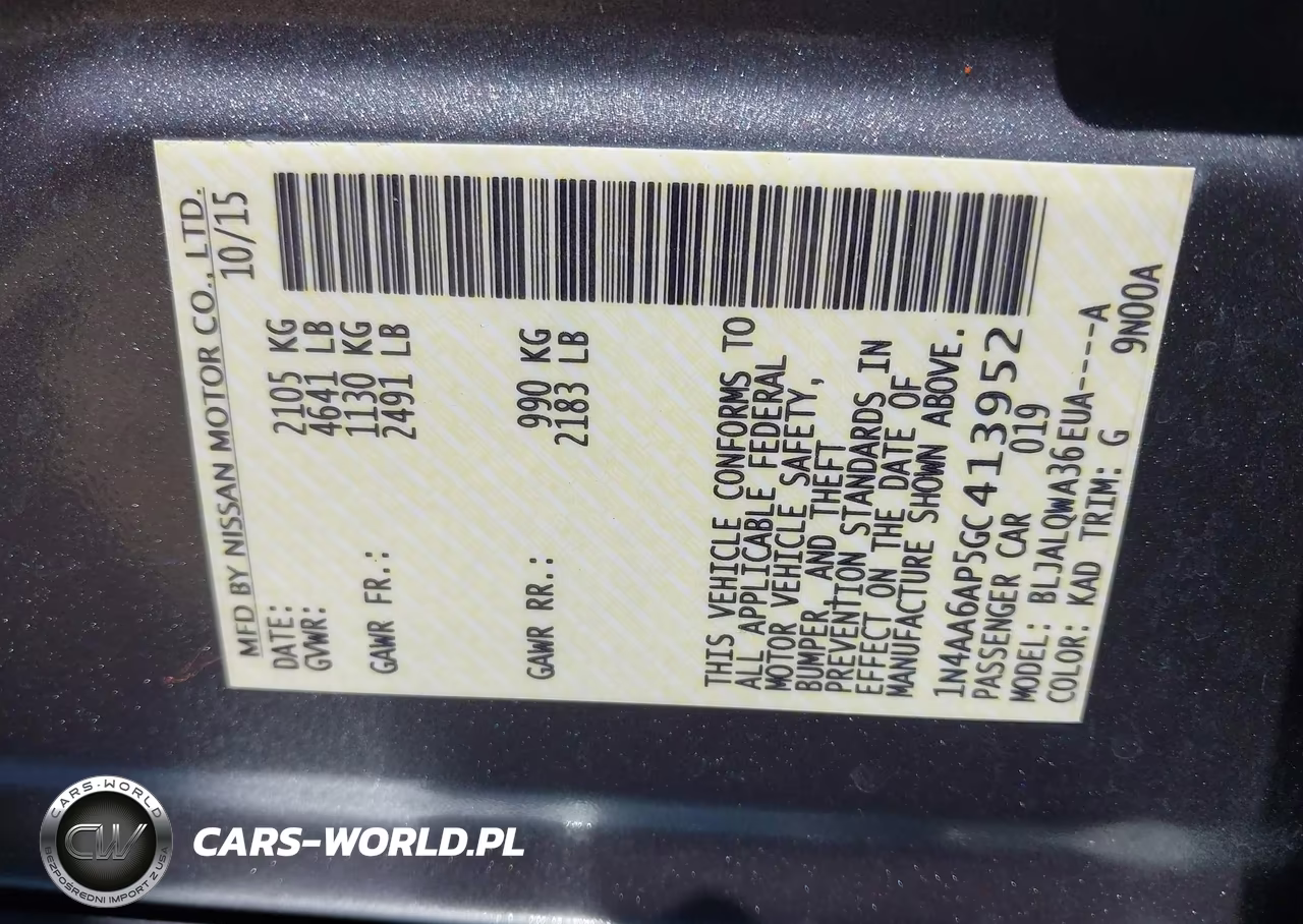 2016 Nissan Maxima 3.5 S VIN:1N4AA6AP5GC413952 - 9