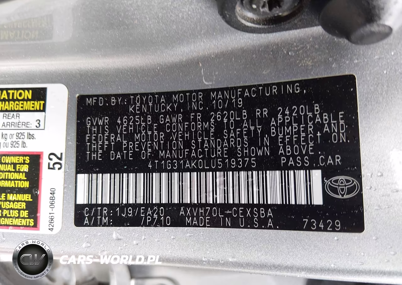 2020 Toyota Camry Se Hybrid VIN:4T1G31AK0LU519375 - 9