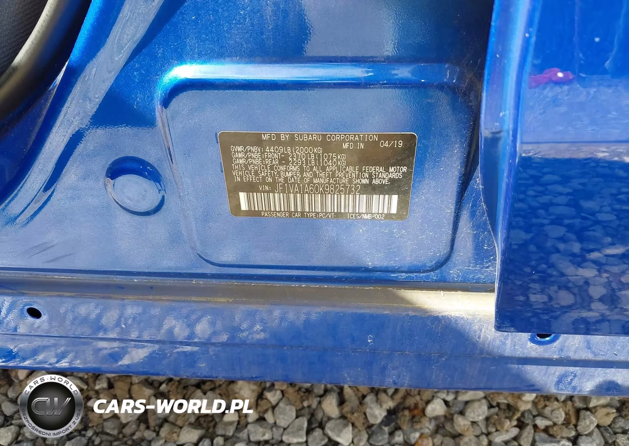 2019 Subaru Wrx VIN:JF1VA1A60K9825732 - 9