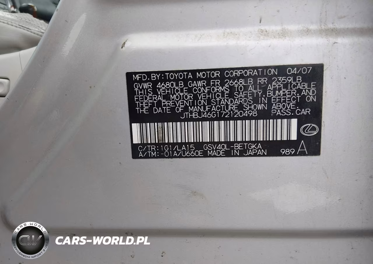 2007 Lexus Es 350 VIN:JTHBJ46G172120498 - 9