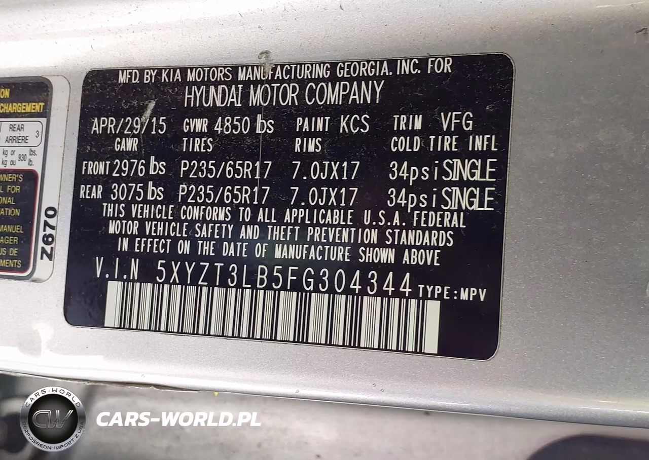 2015 Hyundai Santa Fe Sport 2.4L VIN:5XYZT3LB5FG304344 - 9