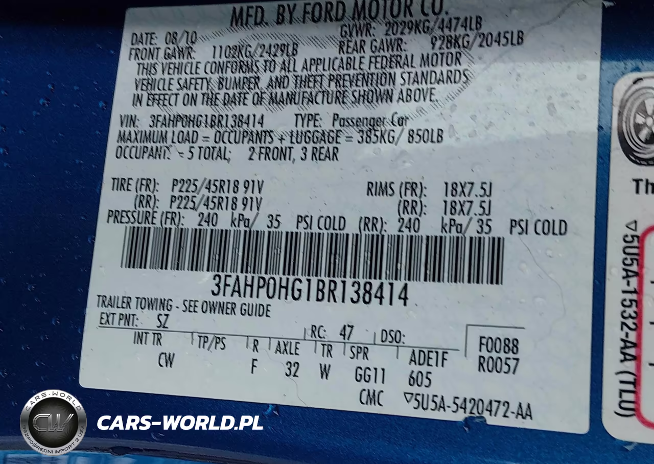 2011 Ford Fusion Se VIN:3FAHP0HG1BR138414 - 9