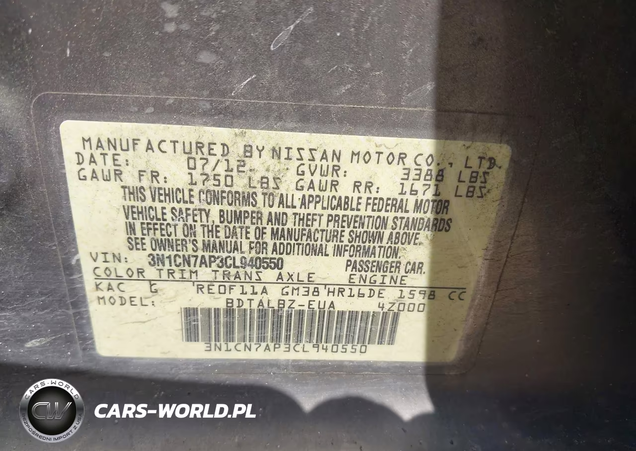 2012 Nissan Versa 1.6 Sv VIN:3N1CN7AP3CL940550 - 9