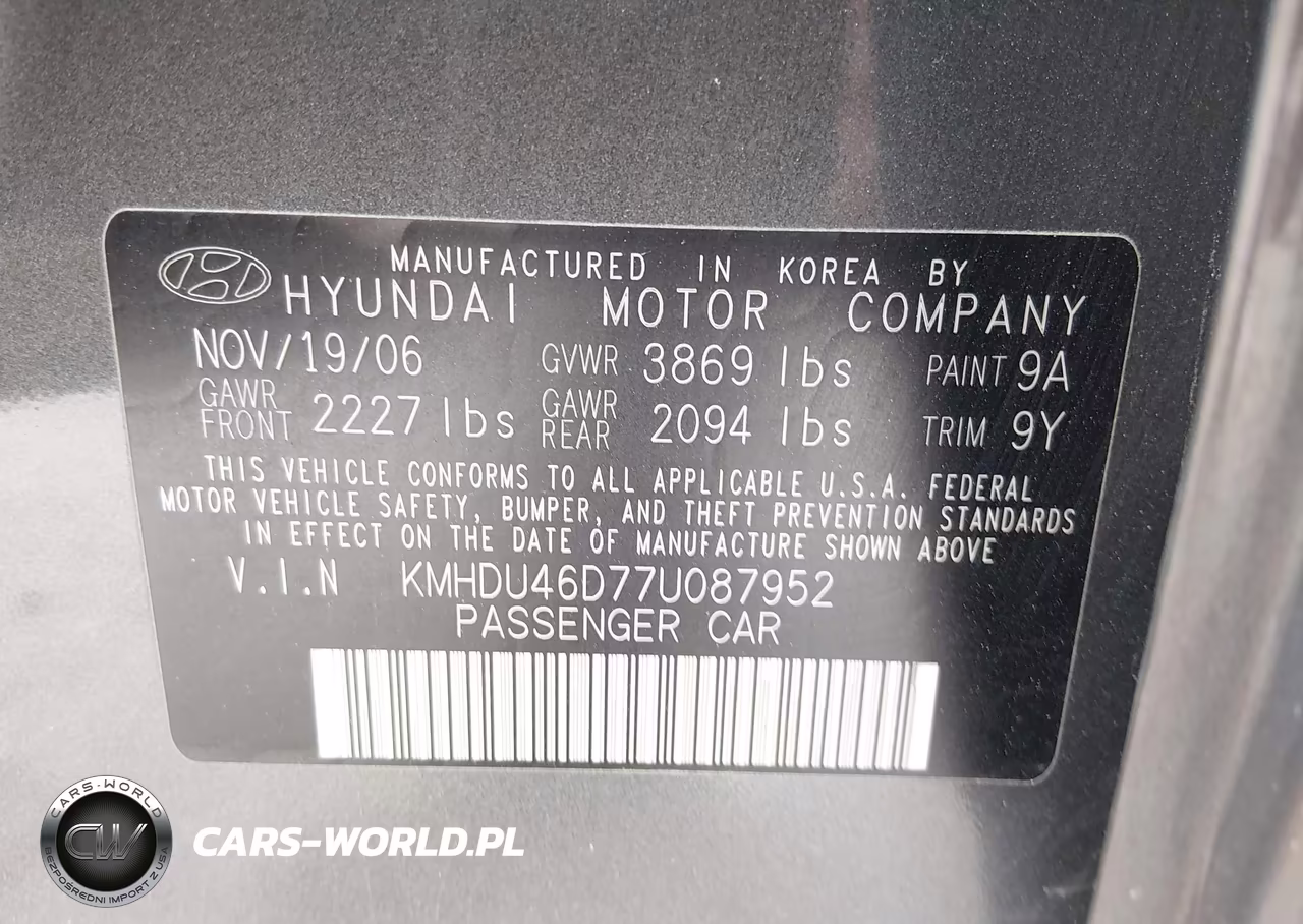 2007 Hyundai Elantra Gls-Limited-Se VIN:KMHDU46D77U087952 - 9