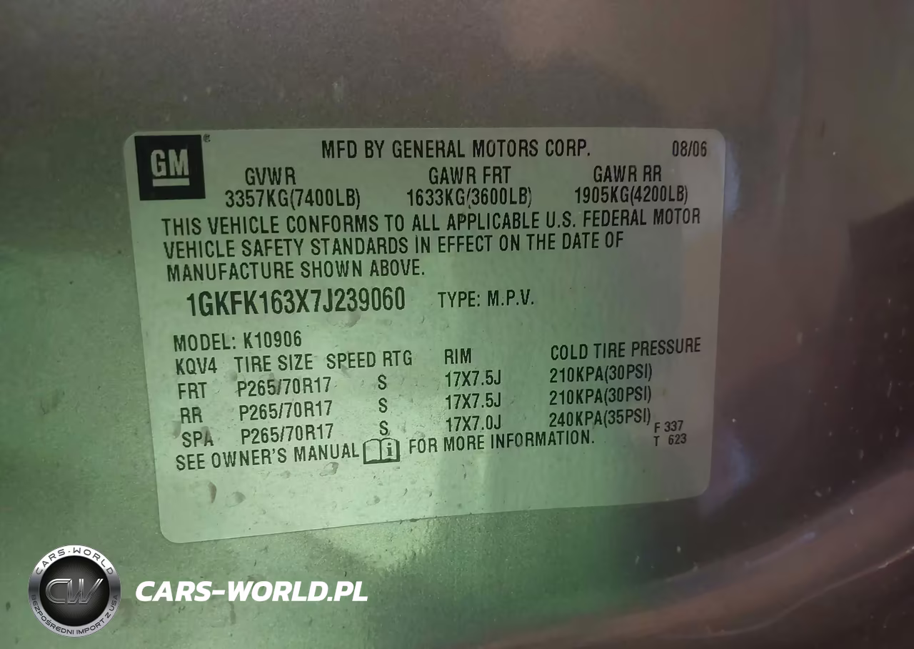 2007 GMC Yukon Xl 1500 Slt VIN:1GKFK163X7J239060 - 9