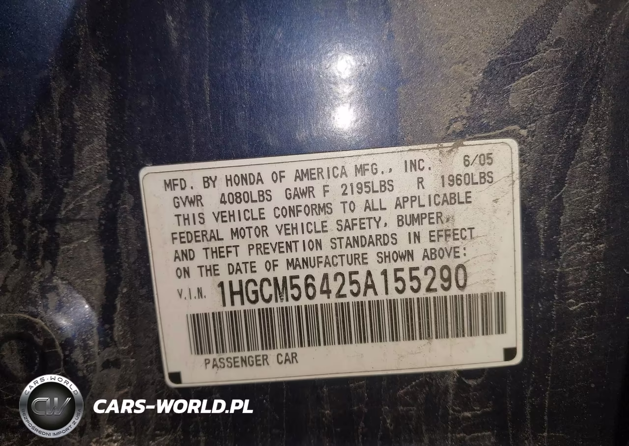 2005 Honda Accord 2.4 Lx VIN:1HGCM56425A155290 - 9