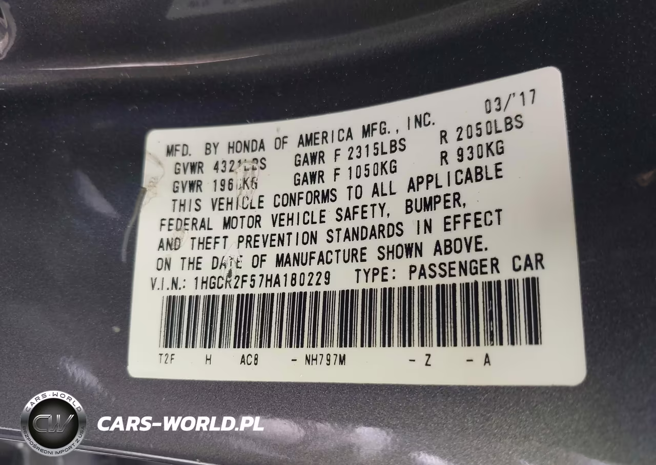 2017 Honda Accord Sport VIN:1HGCR2F57HA180229 - 9