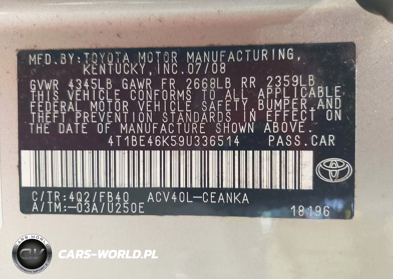 2009 Toyota Camry Le VIN:4T1BE46K59U336514 - 9