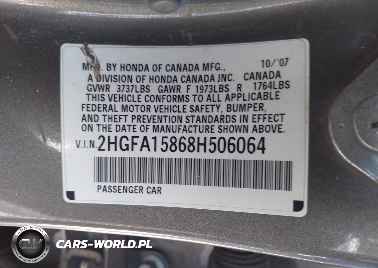 2008 Honda Civic Ex VIN:2HGFA15868H506064 - 9