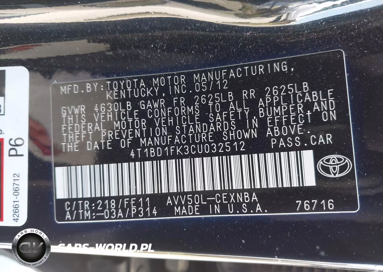 2012 Toyota Camry Hybrid Le VIN:4T1BD1FK3CU032512 - 9
