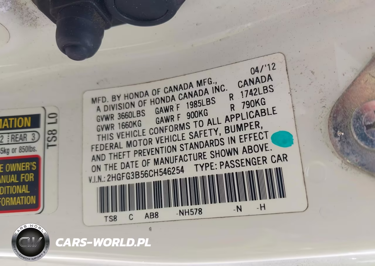 2012 Honda Civic Lx VIN:2HGFG3B56CH546254 - 9