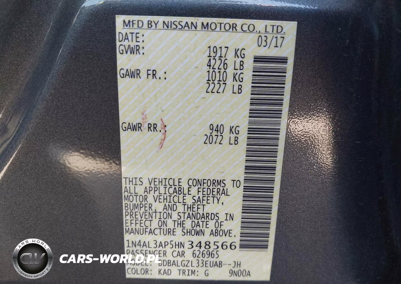 2017 Nissan Altima 2.5 S VIN:1N4AL3AP5HN348566 - 9