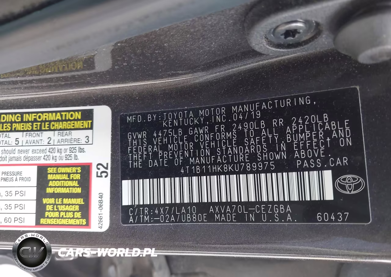 2019 Toyota Camry Xle VIN:4T1B11HK8KU789975 - 9