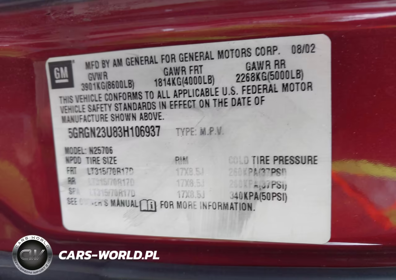 2003 Hummer H2 VIN:5GRGN23U83H106937 - 9