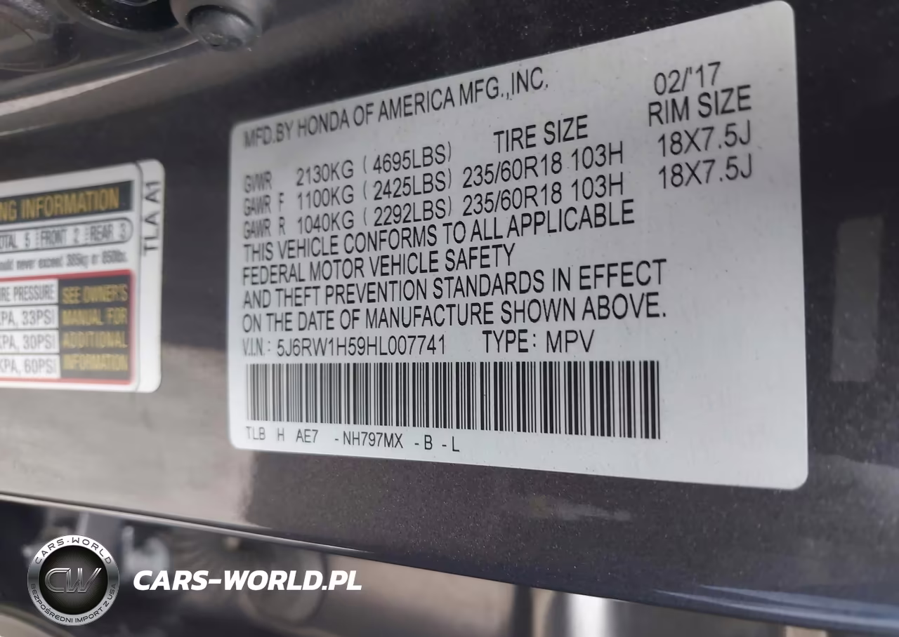 2017 Honda Cr-V Ex VIN:5J6RW1H59HL007741 - 9