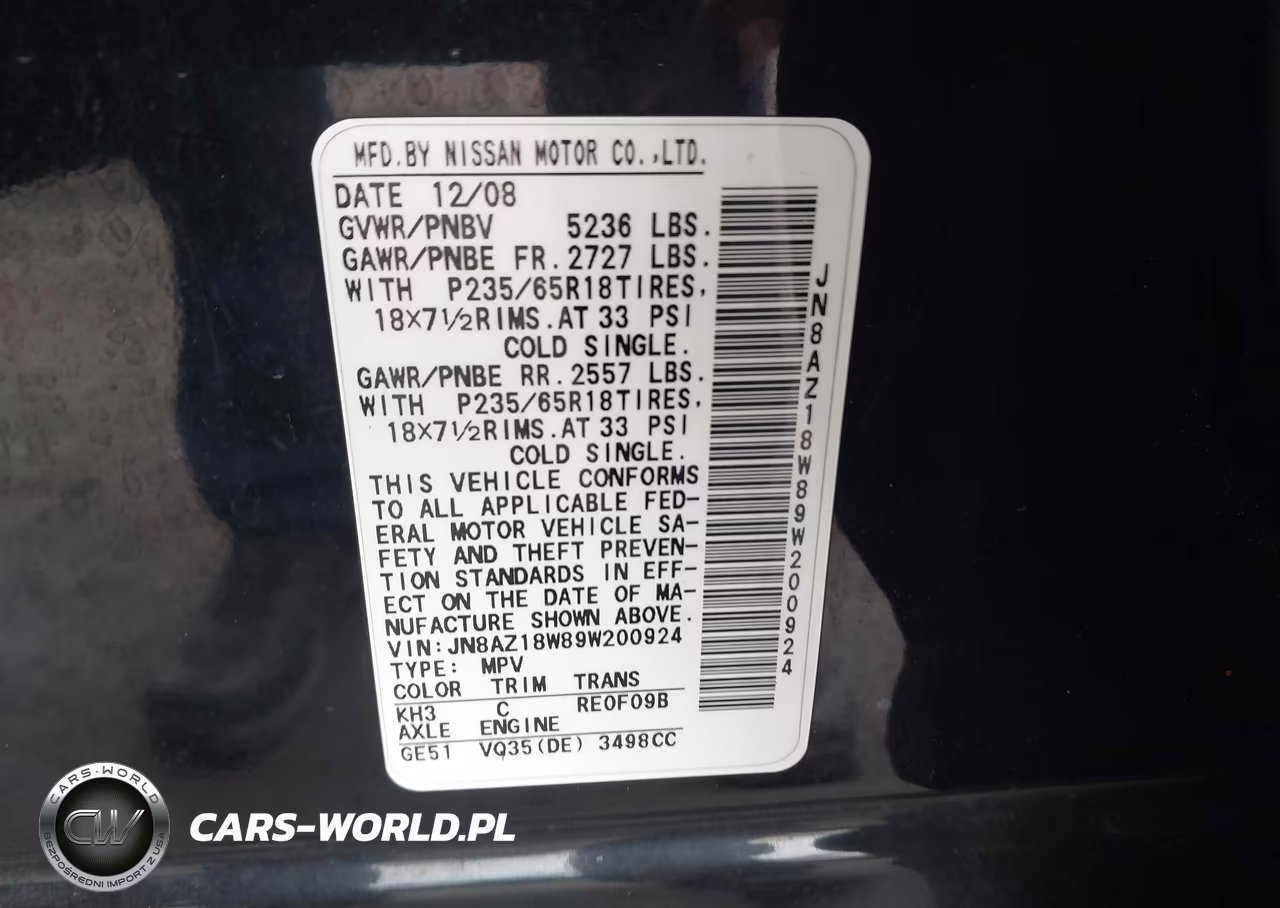 2009 Nissan Murano S VIN:JN8AZ18W89W200924 - 9