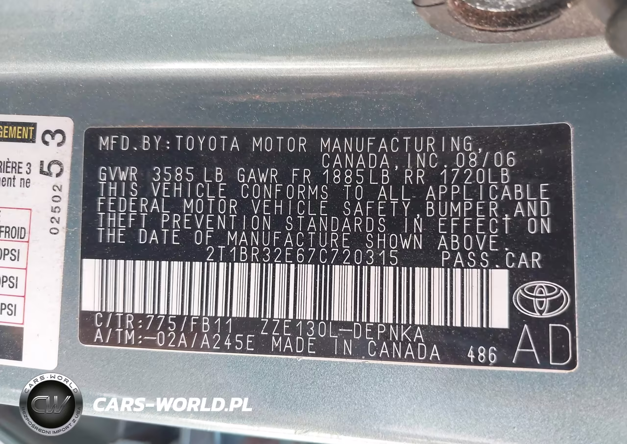 2007 Toyota Corolla Le VIN:2T1BR32E67C720315 - 9