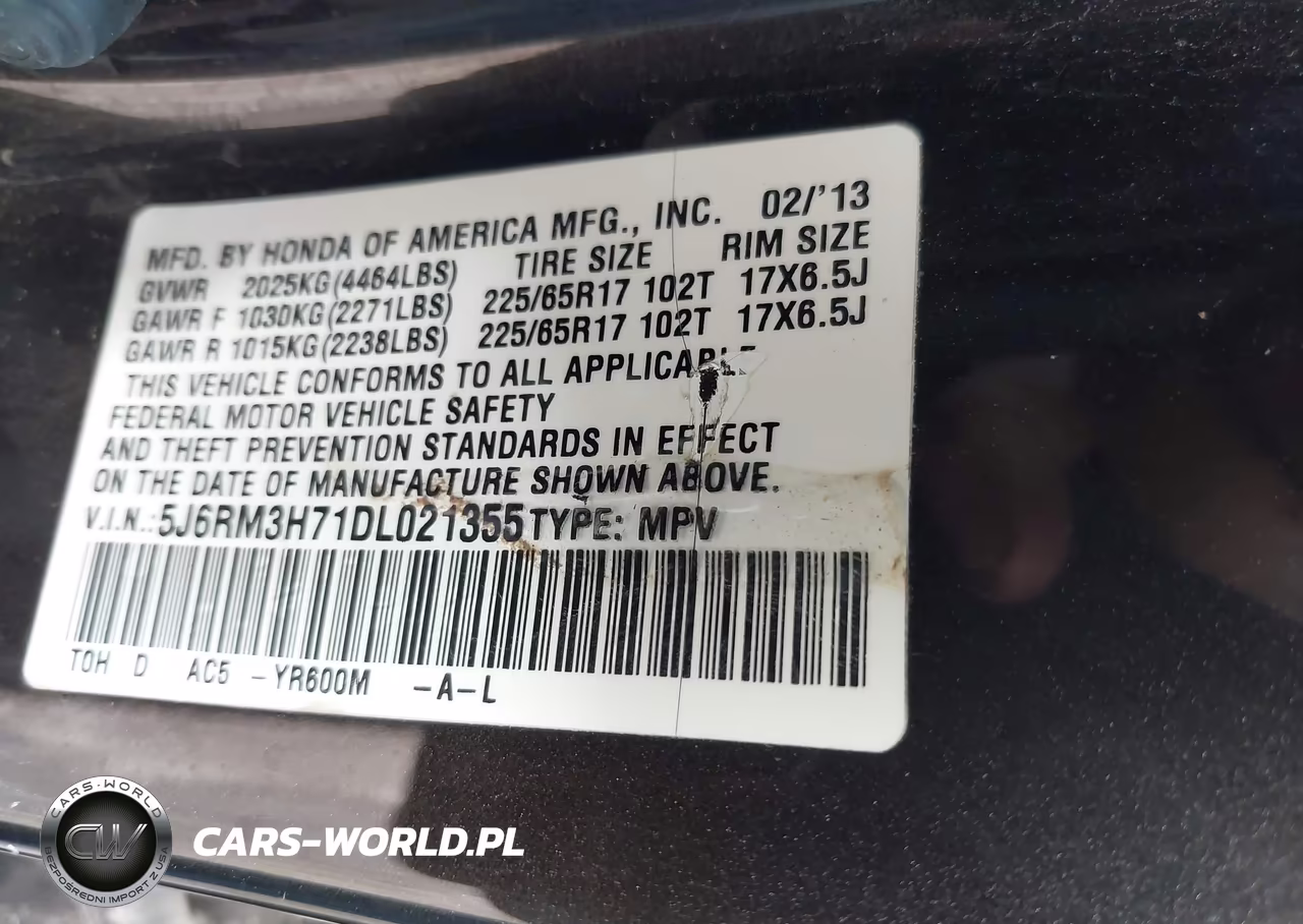 2013 Honda Cr-V Ex-L VIN:5J6RM3H71DL021355 - 9