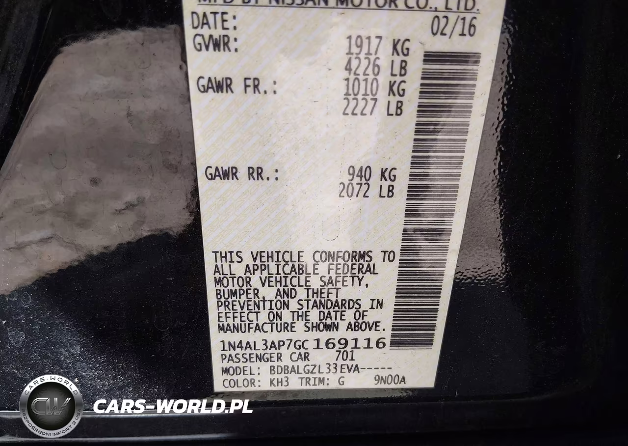 2016 Nissan Altima 2.5-2.5 S-2.5 Sl-2.5 Sr-2.5 Sv VIN:1N4AL3AP7GC169116 - 9