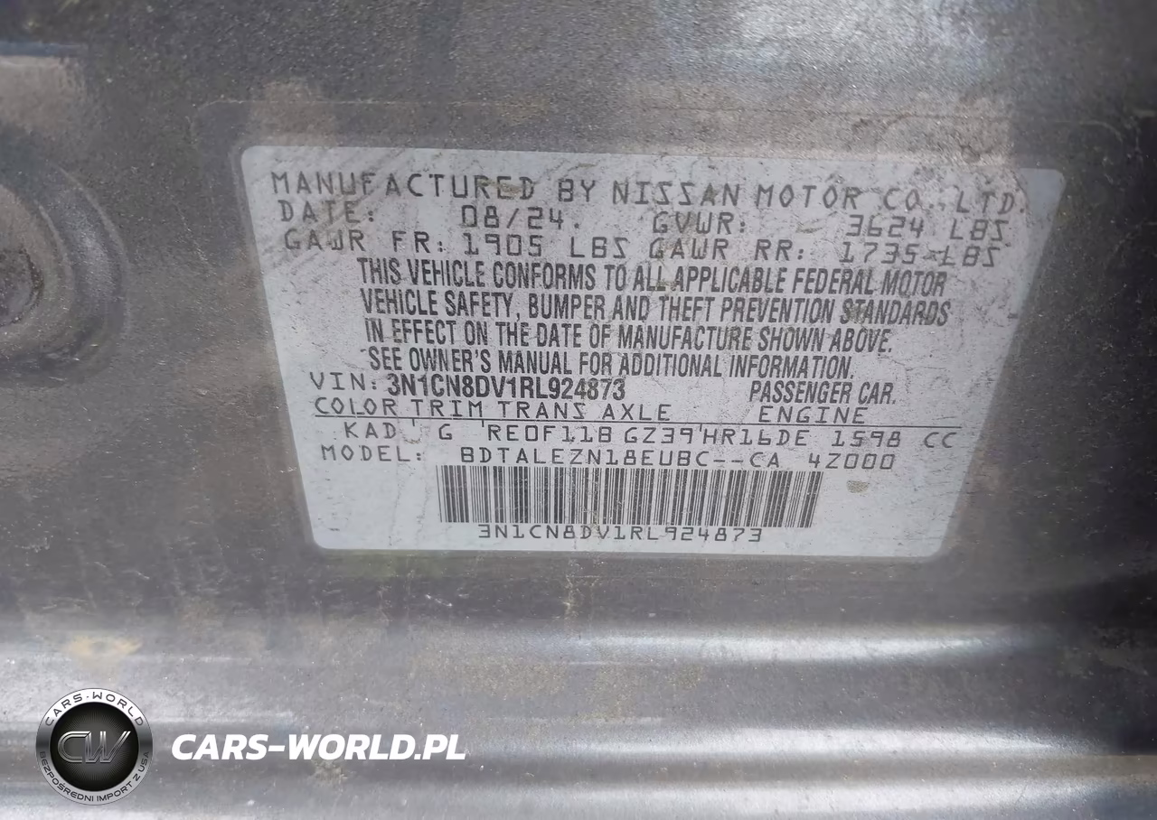 2024 Nissan Versa 1.6 S VIN:3N1CN8DV1RL924873 - 9