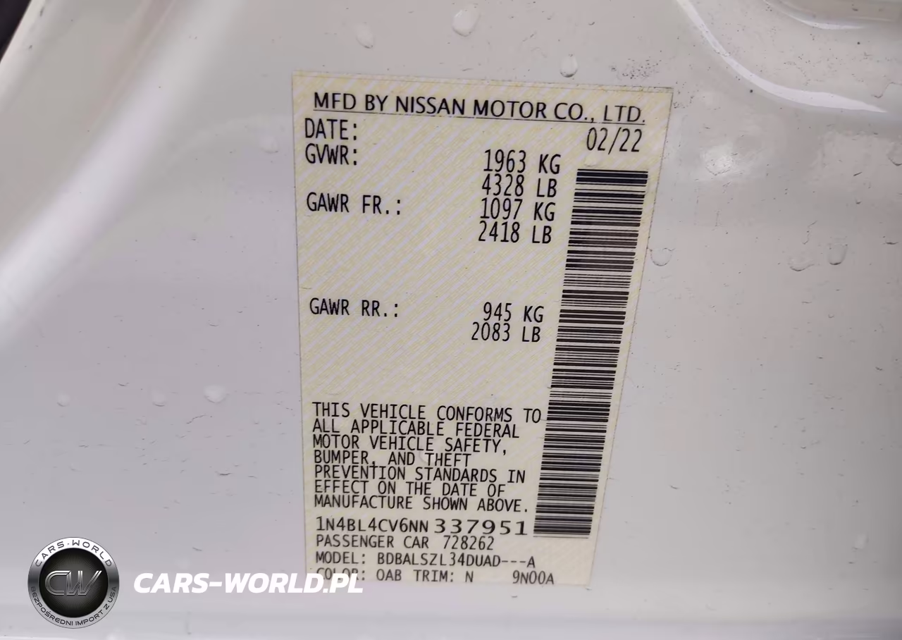 2022 Nissan Altima Sr Fwd VIN:1N4BL4CV6NN337951 - 9