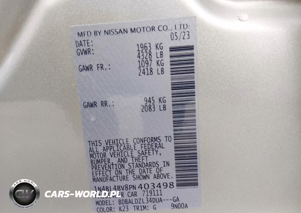 2023 Nissan Altima S Fwd VIN:1N4BL4BV8PN403498 - 9