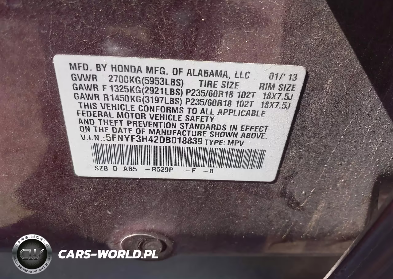 2013 Honda Pilot Ex VIN:5FNYF3H42DB018839 - 9