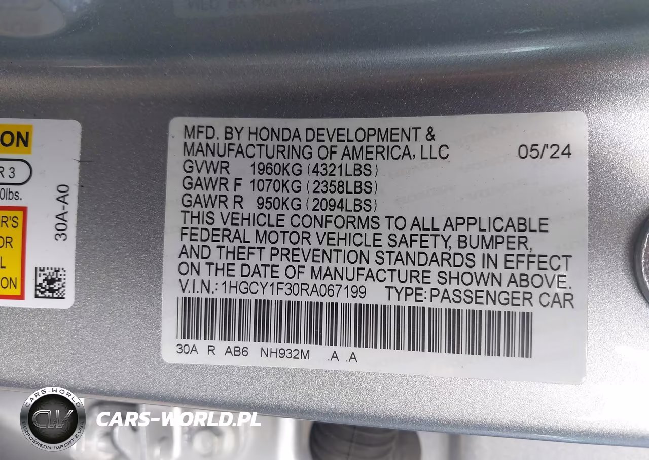 2024 Honda Accord Ex VIN:1HGCY1F30RA067199 - 9