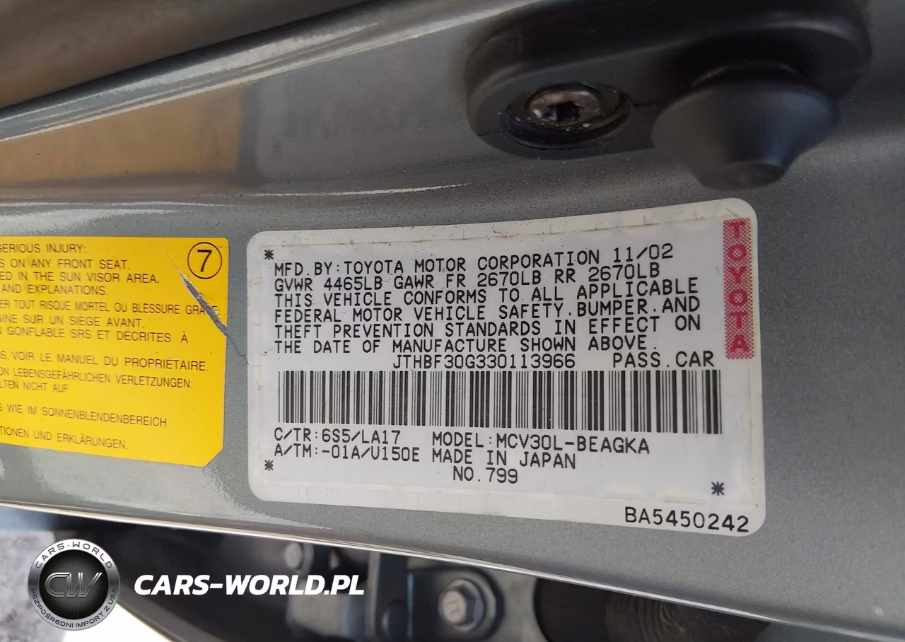 2003 Lexus Es 300 VIN:JTHBF30G330113966 - 9