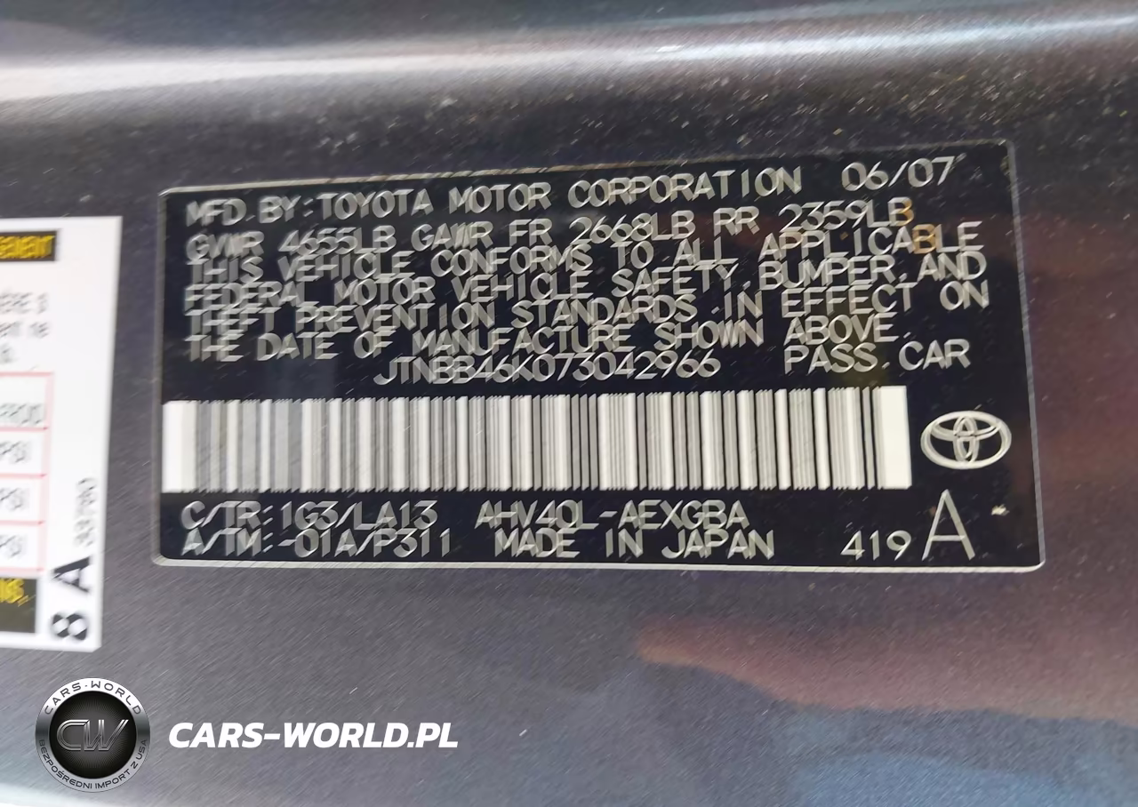2007 Toyota Camry Hybrid VIN:JTNBB46K073042966 - 9