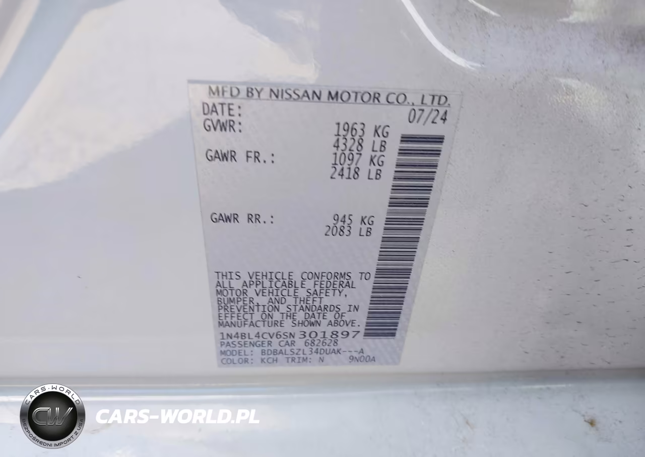 2025 Nissan Altima Sr Fwd VIN:1N4BL4CV6SN301897 - 9