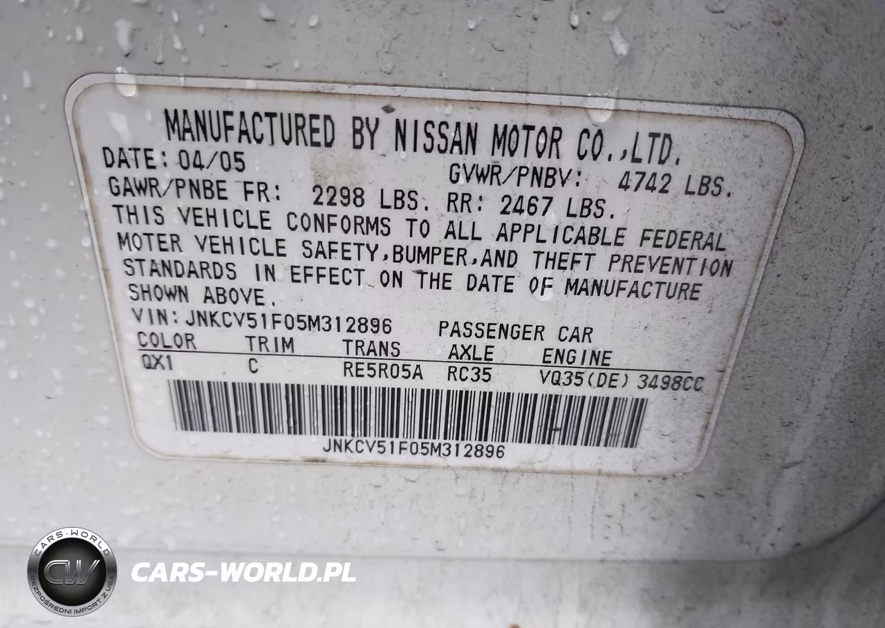 2005 Infiniti G35X VIN:JNKCV51F05M312896 - 9